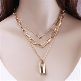 Layered Necklace with Lock